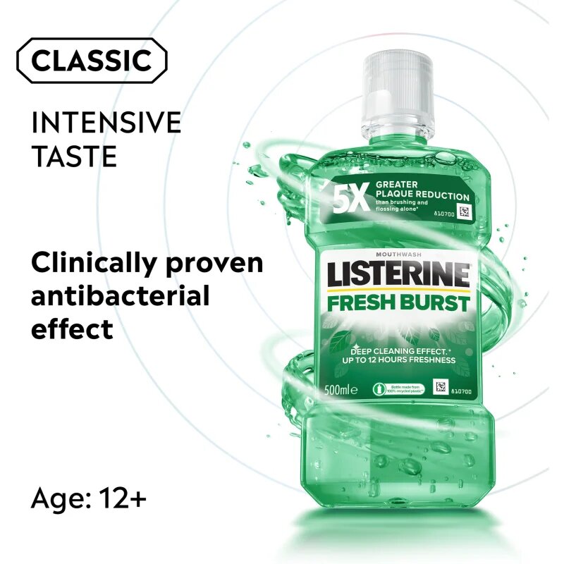 Listerine Fresh Burst ústní voda proti zubnímu plaku 500 ml
