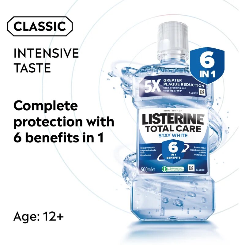Listerine Stay White ústní voda s bělicím účinkem příchuť Arctic Mint 500 ml