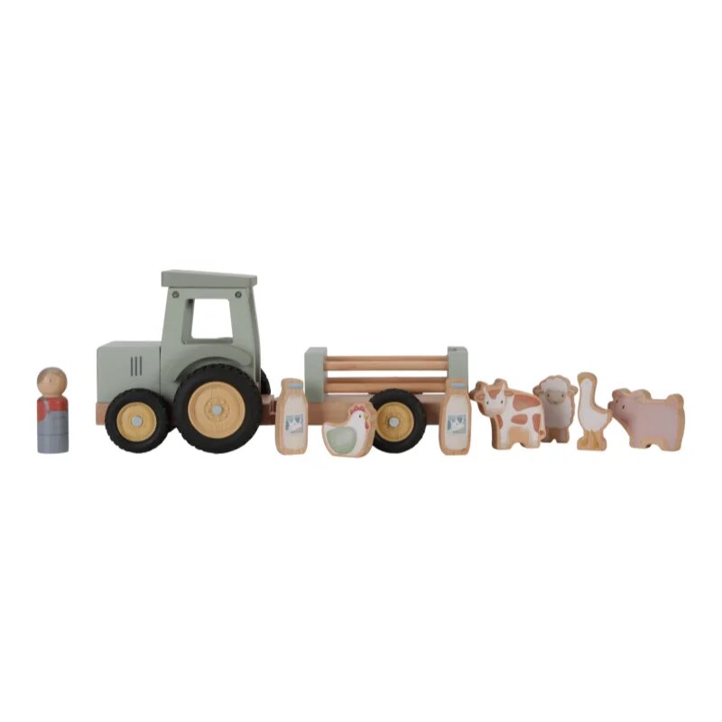 Little Dutch Little Farm Tractor with Trailer hračka ze dřeva 18 m+ 1 ks