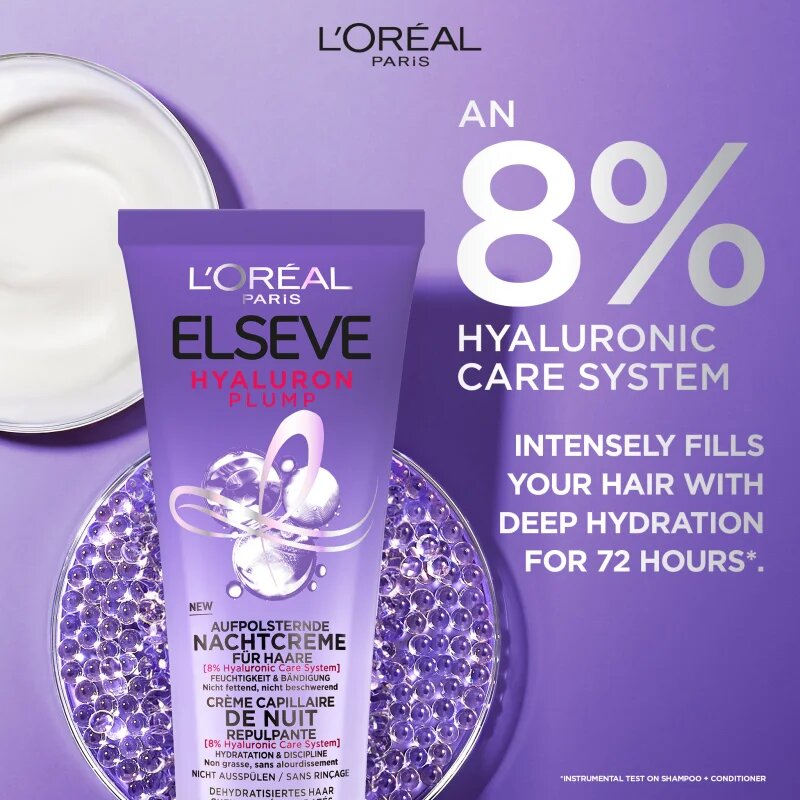 L’Oréal Paris Elseve Hyaluron Plump noční hydratační krém na vlasy 200 ml