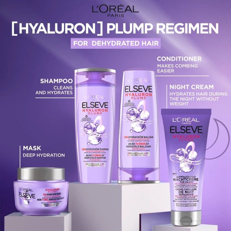 L’Oréal Paris Elseve Hyaluron Plump noční hydratační krém na vlasy 200 ml