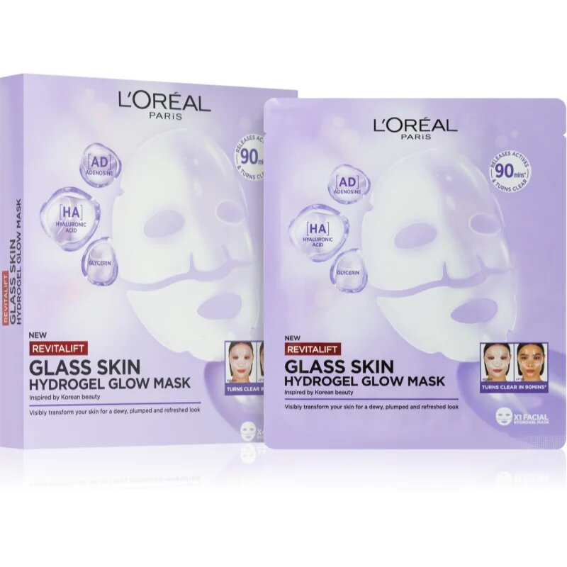 L’Oréal Paris Revitalift Filler Glass Skin hydrogelová maska s rozjasňujícím efektem 4 ks