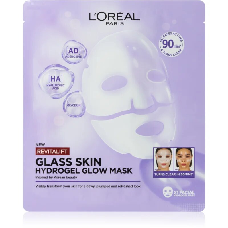 L’Oréal Paris Revitalift Filler Glass Skin hydrogelová maska s rozjasňujícím efektem 4 ks