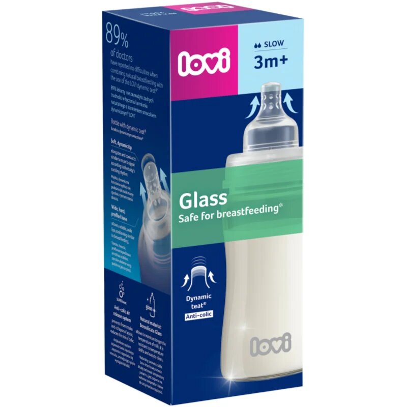 LOVI Glass skleněná kojenecká láhev 3m+ 250 ml