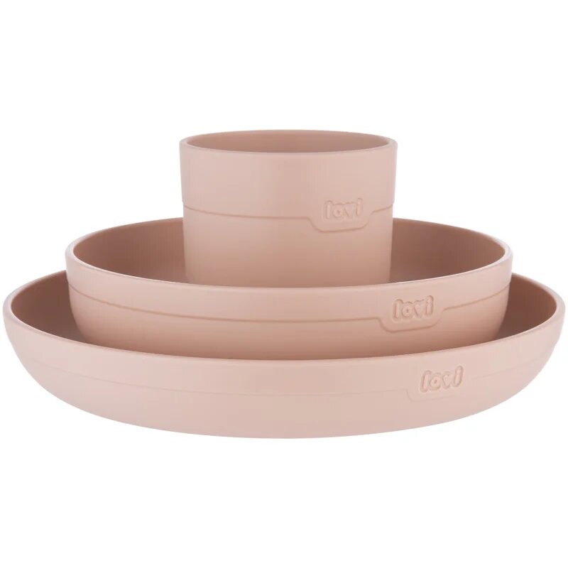 LOVI Tableware Set with Cup jídelní sada Nude 3 ks