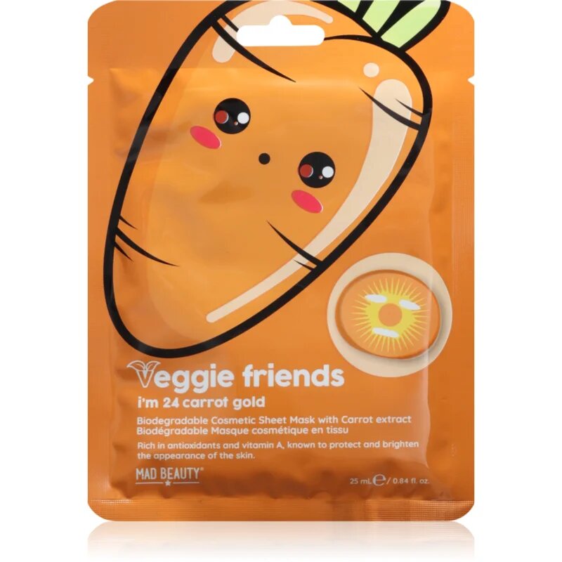 Mad Beauty Veggie Friends Carrot plátýnková maska s rozjasňujícím efektem 25 ml