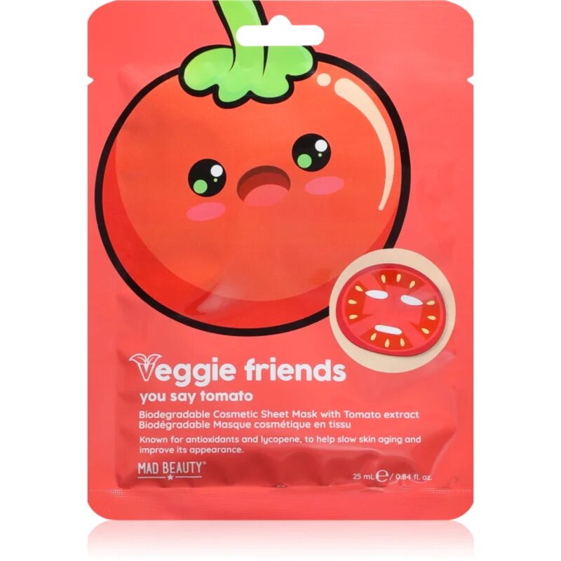 Mad Beauty Veggie Friends Tomato plátýnková maska s antioxidačním účinkem 25 ml