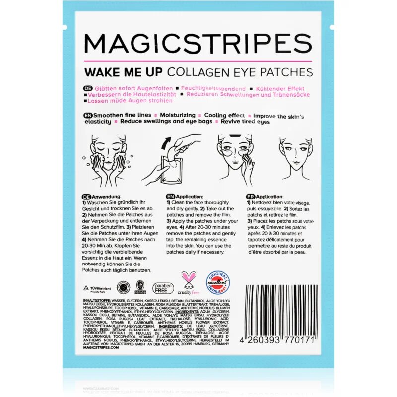 MAGICSTRIPES Wake Me Up Collagen Eye Patches kolagenová maska na oční okolí proti známkám únavy 1 ks