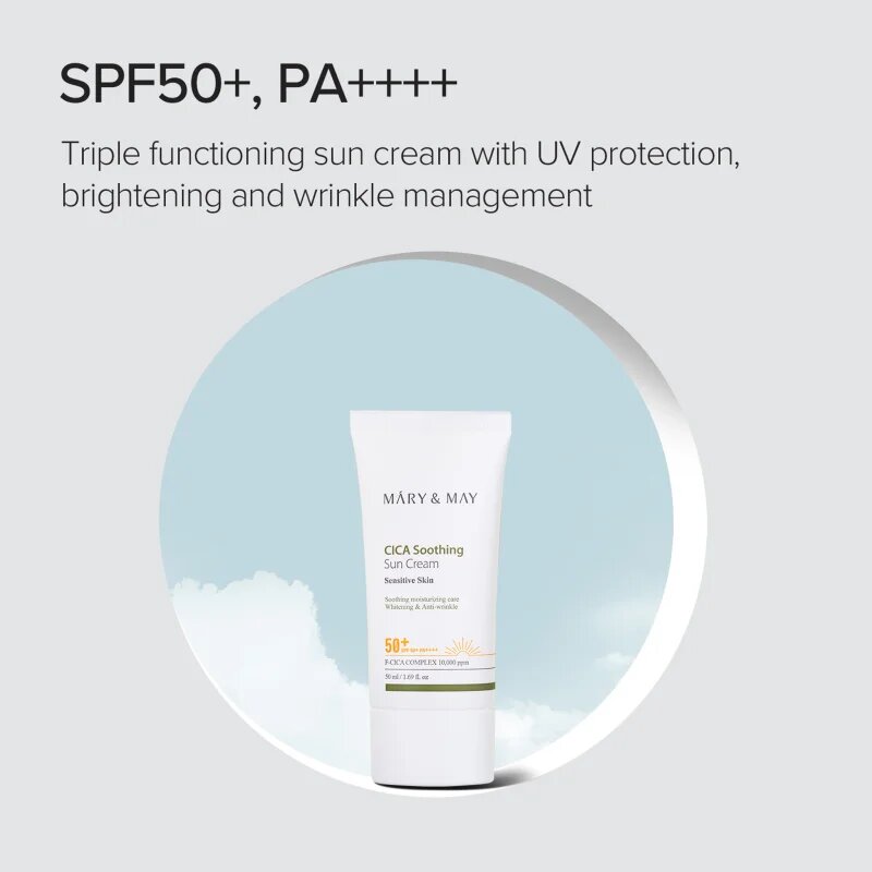 Mary&May Cica Soothing zklidňující a ochranný krém SPF 50+ 50 ml