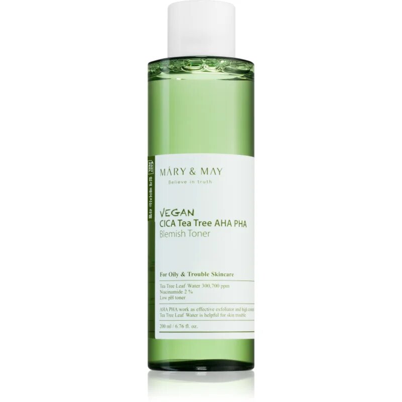 Mary&May Cica Tea Tree AHA PHA zklidňující tonikum pro problematickou pleť akné 200 ml