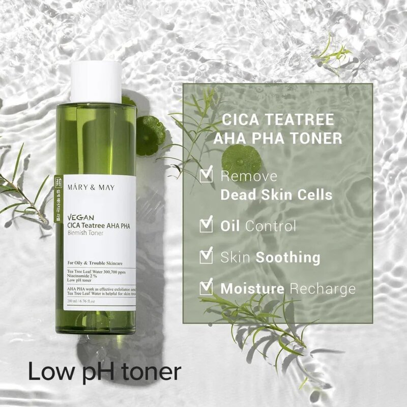 Mary&May Cica Tea Tree AHA PHA zklidňující tonikum pro problematickou pleť akné 200 ml