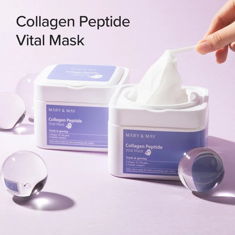 Mary&May Collagen Peptide Vital Mask sada plátýnkových masek s protivráskovým účinkem 30 ks