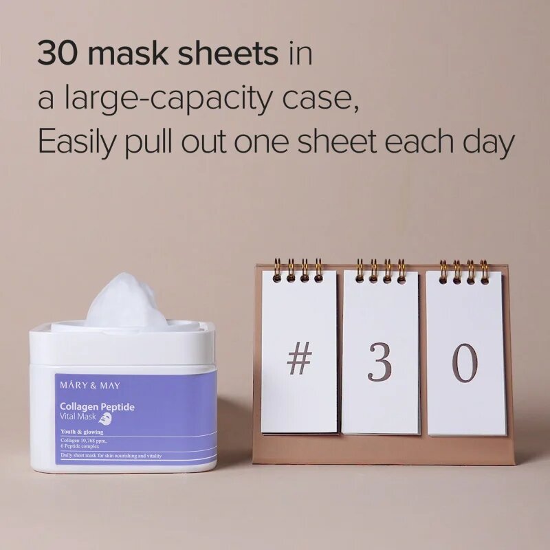 Mary&May Collagen Peptide Vital Mask sada plátýnkových masek s protivráskovým účinkem 30 ks
