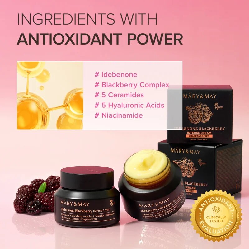 Mary&May Idebenone + Blackberry Complex Intensive Total Care Cream rozjasňující hydratační krém s protivráskovým účinkem 70 g