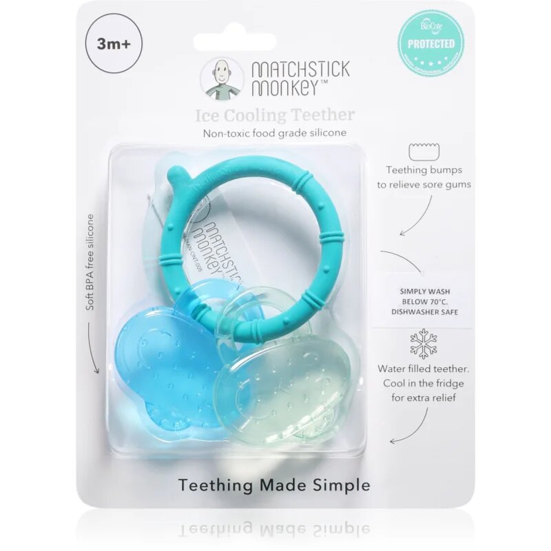 Matchstick Monkey Cooling Teether kousátko s chladivým účinkem Blue/ Mint 3m+ 1 ks