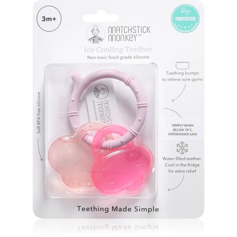 Matchstick Monkey Cooling Teether kousátko s chladivým účinkem Pink/ Dusty Pink 3m+ 1 ks
