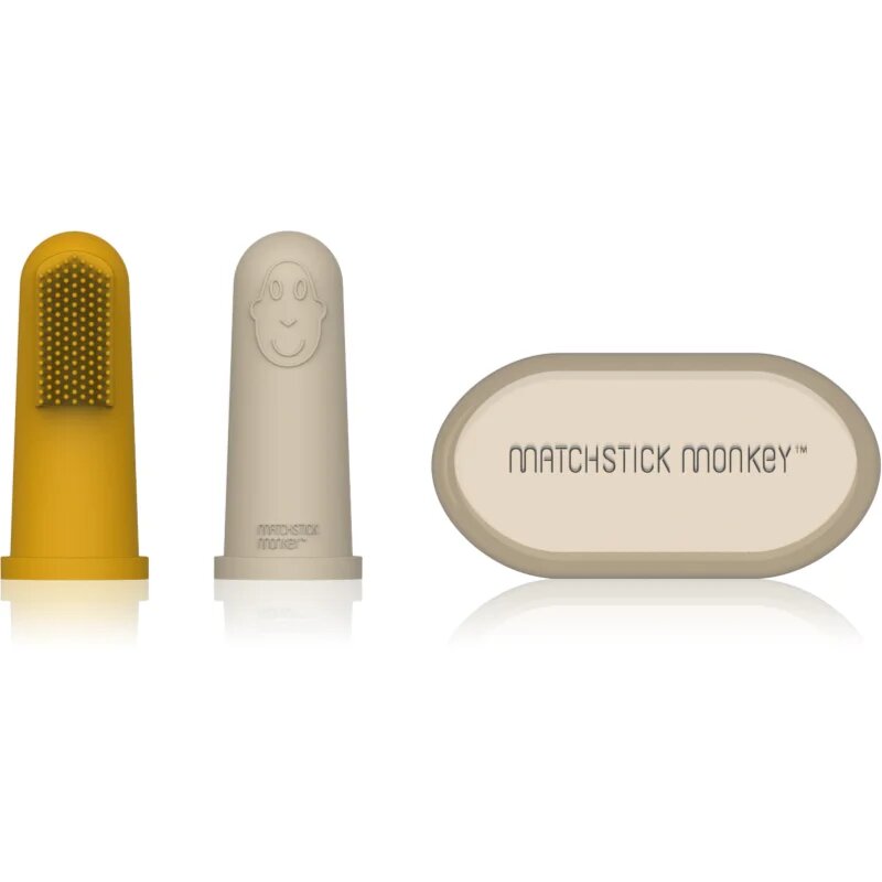 Matchstick Monkey Silicone Finger Toothbrush dětský zubní kartáček na prst s pouzdrem Yellow/ Beige 2 ks