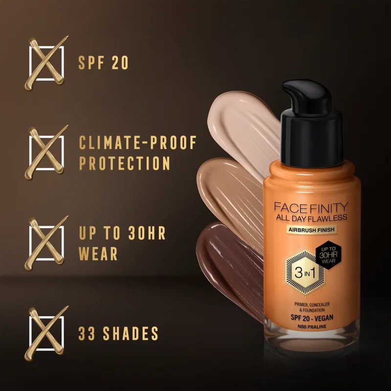 Max Factor Facefinity All Day Flawless dlouhotrvající make-up SPF 20 odstín 88 Praline 30 ml
