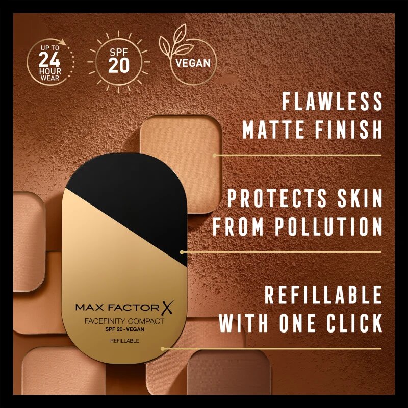 Max Factor Facefinity Refillable kompaktní matující make-up SPF 20 odstín 001 Porcelain 10 g