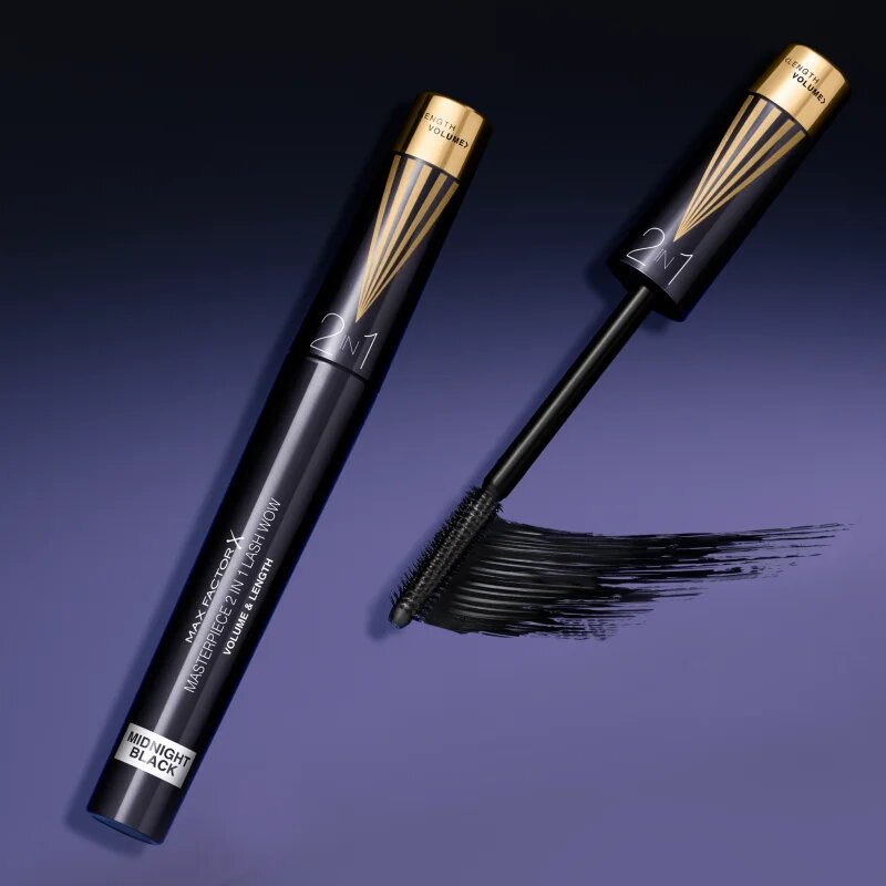 Max Factor Masterpiece Lash Wow řasenka pro objem a natočení řas 2 v 1 odstín Midnight Black 7 ml