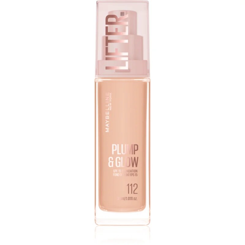 MAYBELLINE NEW YORK Lifter Plump & Glow rozjasňující make-up pro přirozený vzhled odstín 112 30 ml