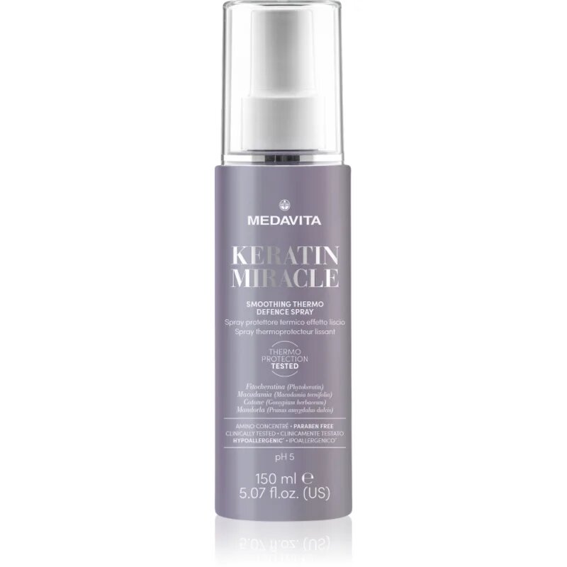 Medavita Keratin Miracle Smoothing Thermo Defence Spray termoochranný sprej pro úpravu žehličkou a kulmou na vlasy 150 ml