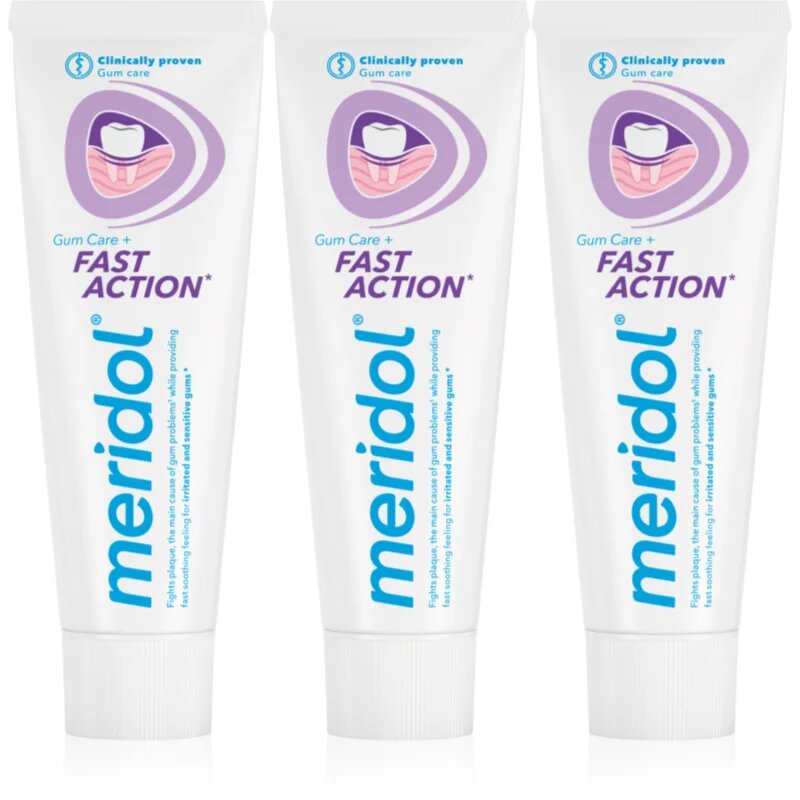 Meridol Fast Action zubní pasta pro ochranu dásní pro citlivé zuby 3x75 ml