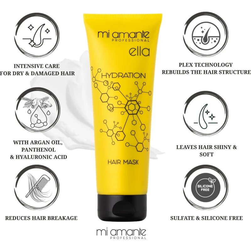 Mi Amante Professional Ella Hydration Hair Mask intenzivní hydratační maska pro suché a poškozené vlasy 250 ml