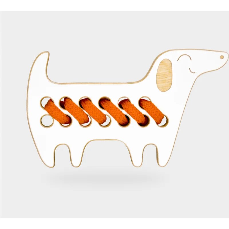 Milin Small Wooden Lacing Toy Daschund aktivity hračka 8 cm x 13 cm x 07 cm 1 ks