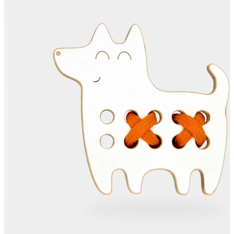 Milin Small Wooden Lacing Toy Dog aktivity hračka 10 cm x 10 cm x 07 cm 1 ks
