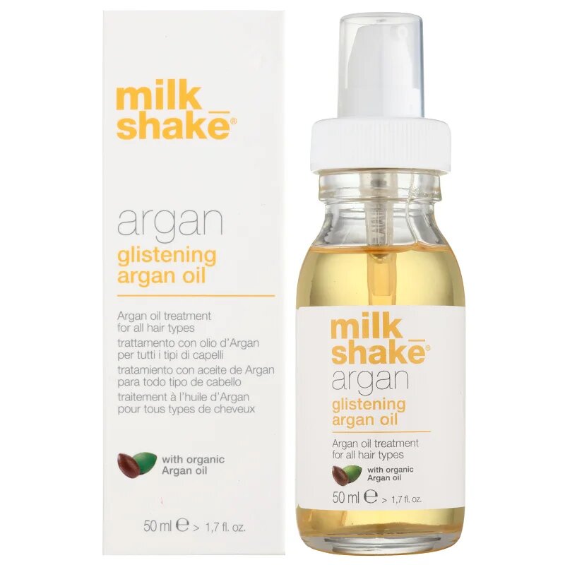 milk_shake® Argan Glistening Oil olejová péče s arganovým olejem pro všechny typy vlasů 50 ml
