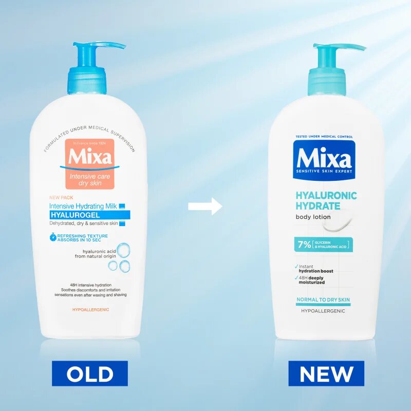 MIXA Hyalurogel intenzivní hydratační tělové mléko pro suchou a citlivou pokožku 400 ml