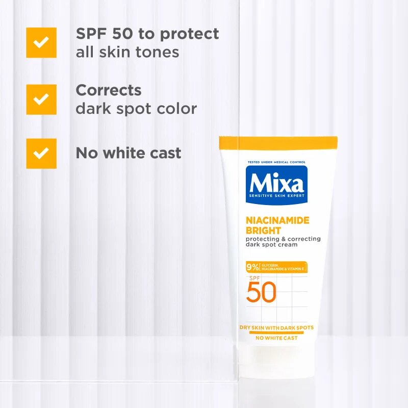 MIXA Niacinamide Bright korekční krém proti tmavým skvrnám SPF 50 50 ml