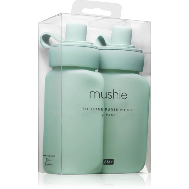 Mushie Silicone Puree Pouch znovuplnitelné silikonové kapsičky na pyré Cambridge Blue 2 ks
