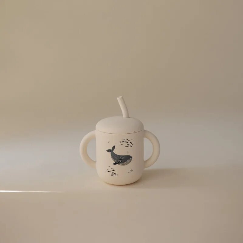 Mushie Silicone Training Cup Whales hrnek s brčkem 1 ks