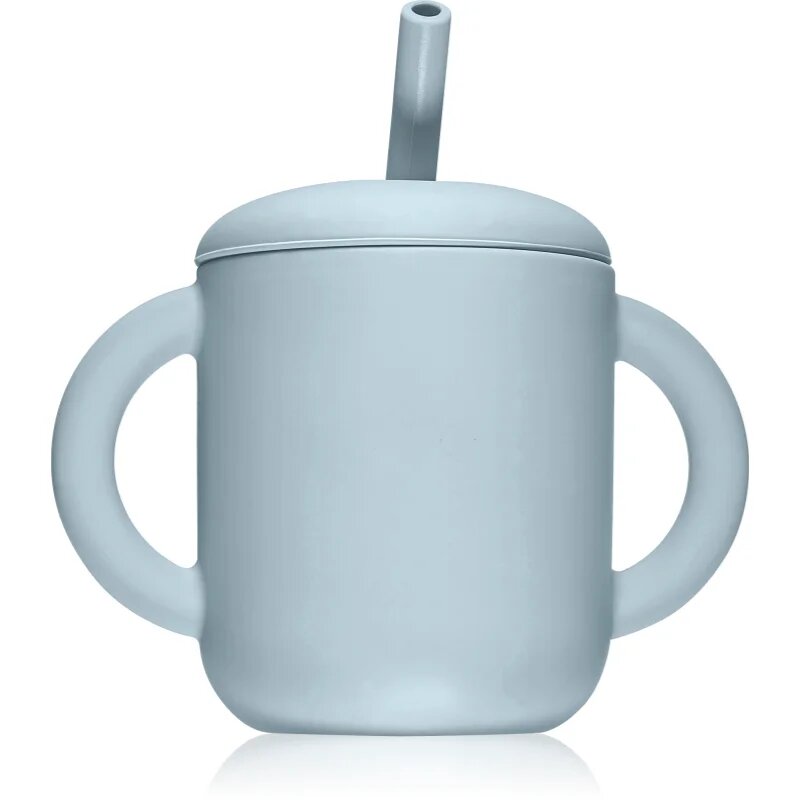 Mushie Training Cup with Straw hrnek s brčkem Powder-blue 1 ks