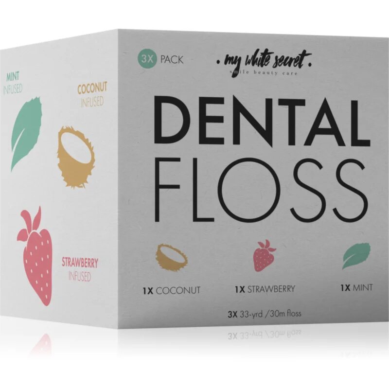 My White Secret Dental Floss dentální nit Coconut Mint Strawberry 3 ks
