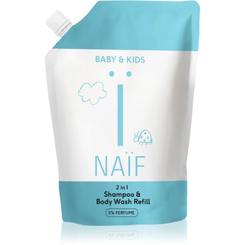 Naif Baby & Kids 2-in-1 dětský mycí gel a šampon bez parfemace Reffil 500 ml