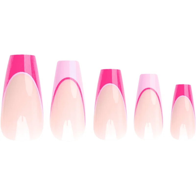Nail HQ Coffin Pink Contrast French umělé nehty s lepidlem 24 ks