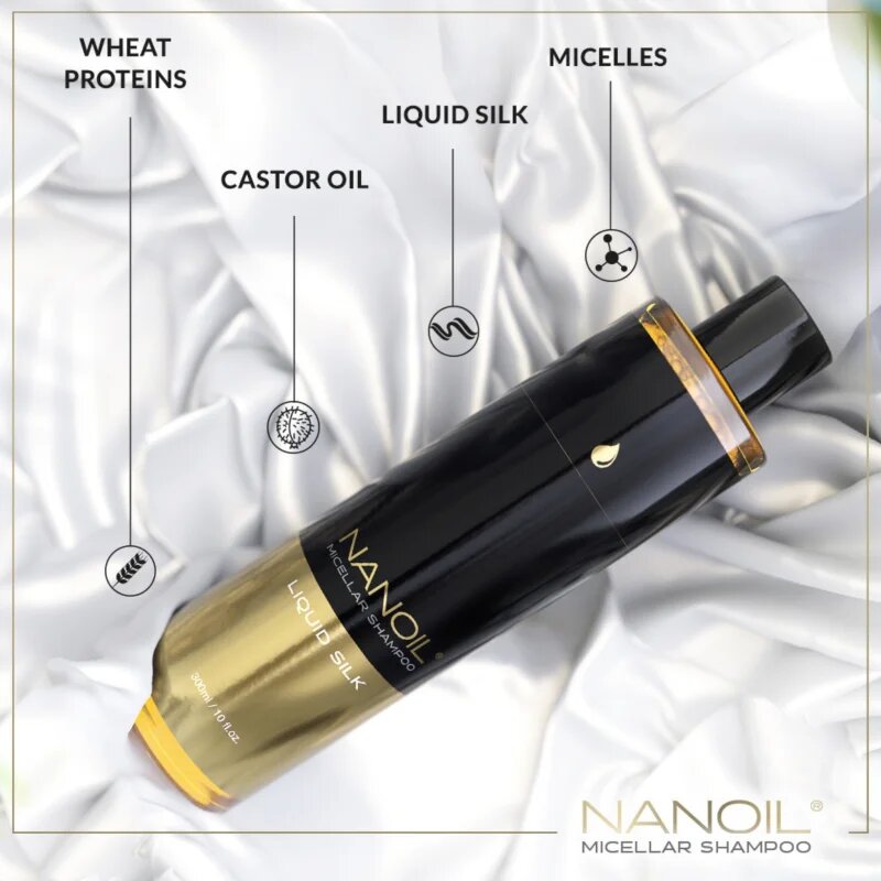Nanoil Liquid Silk micelární šampon pro lesk a hebkost vlasů 300 ml
