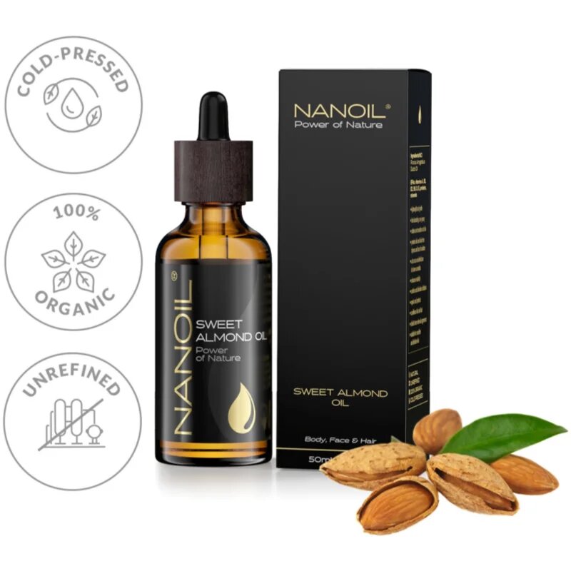 Nanoil Sweet Almond Oil mandlový olej na obličej tělo a vlasy 50 ml