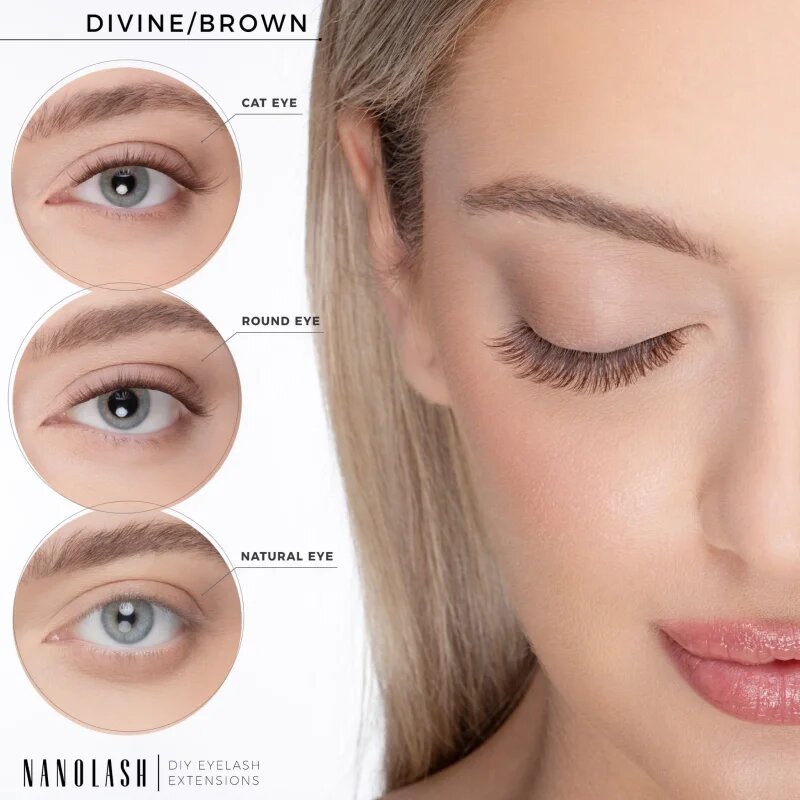 Nanolash DIY Eyelash Extensions sada na domácí prodloužení řas Divine BROWN 36 ks
