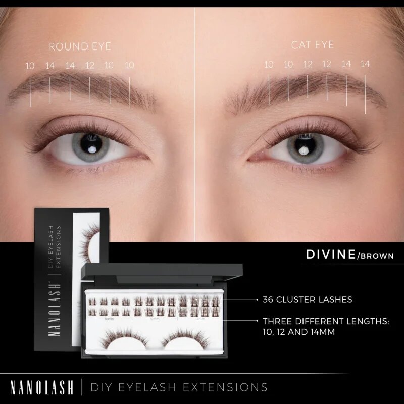 Nanolash DIY Eyelash Extensions sada na domácí prodloužení řas Divine BROWN 36 ks