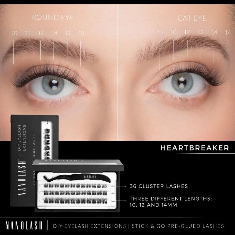 Nanolash DIY Eyelash Extensions sada na domácí prodloužení řas Heartbreaker 36 ks