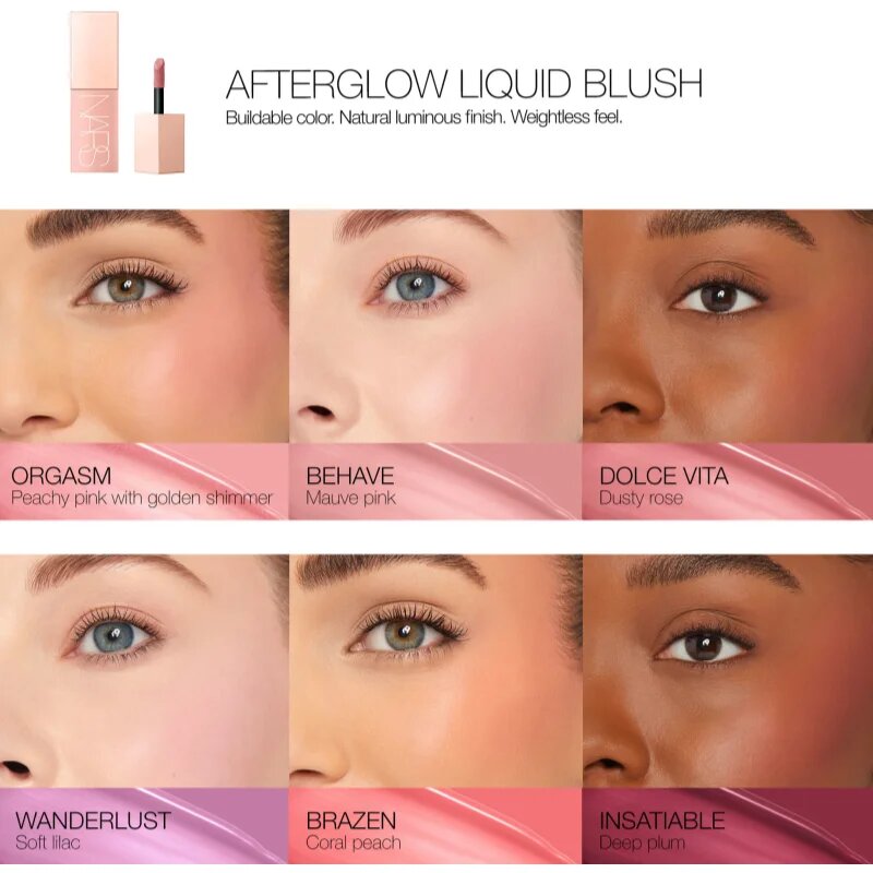 NARS Afterglow LIQUID BLUSH tekutá tvářenka pro zářivý vzhled pleti odstín ARAGON 7 ml