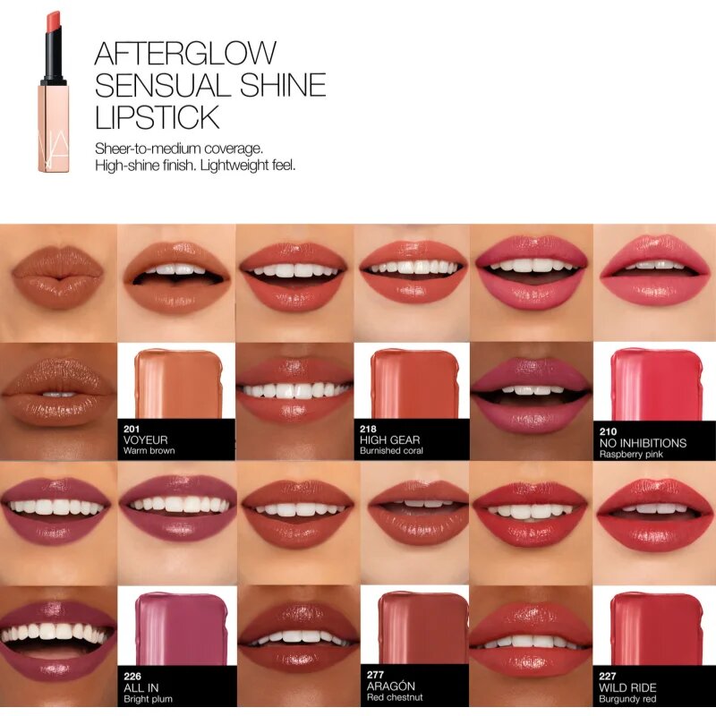 NARS Afterglow Sensual Shine Lipstick hydratační lesklá rtěnka odstín ARAGON 1.5 g