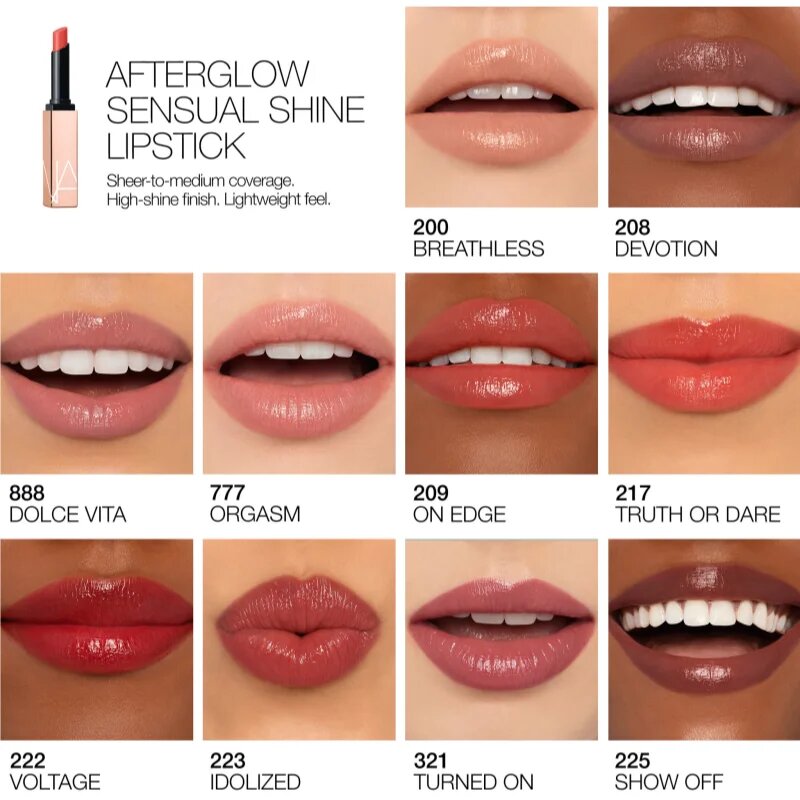NARS Afterglow Sensual Shine Lipstick hydratační lesklá rtěnka odstín TURNED ON 1.5 g