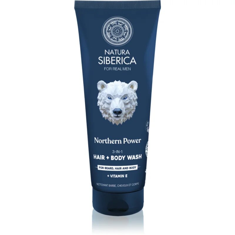 Natura Siberica Arctic Wild Northern Power mycí gel na vlasy vousy a tělo pro muže 200 ml