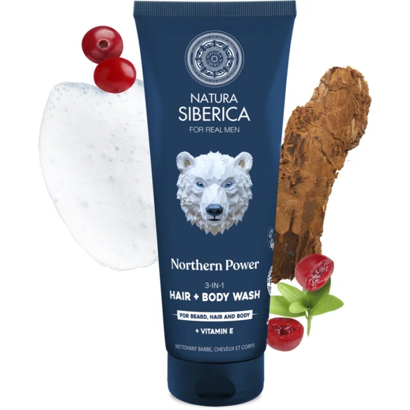 Natura Siberica Arctic Wild Northern Power mycí gel na vlasy vousy a tělo pro muže 200 ml