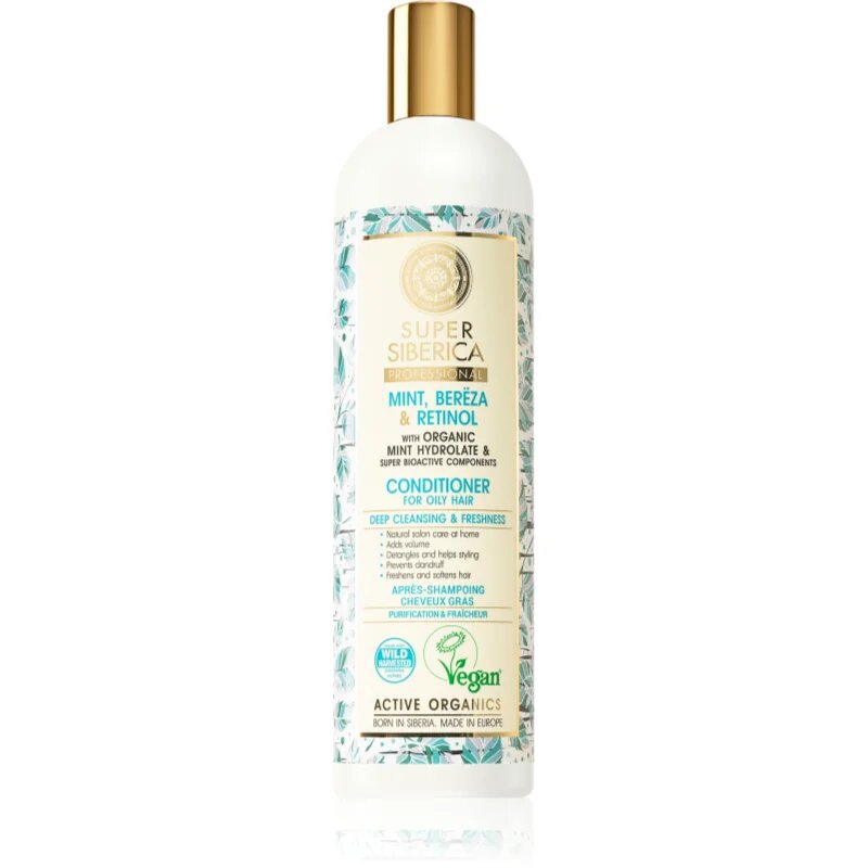 Natura Siberica Mint Bereza & Retinol osvěžující balzám pro mastné vlasy 400 ml